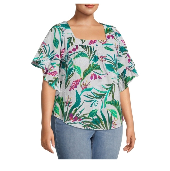 Terra & Sky Square Neck Peasant Top Lavender - Picture 3 of 4